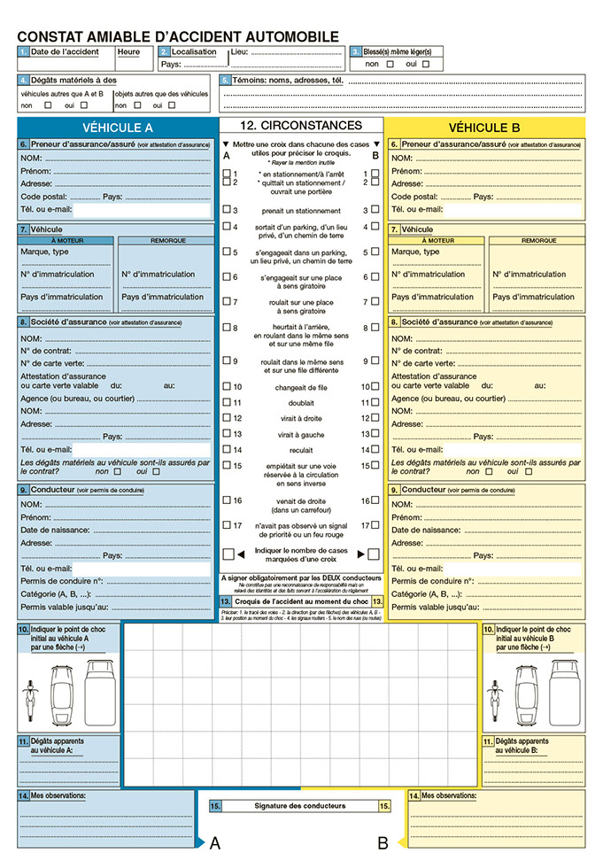 Comment remplir le constat d'accident ? Qui est en droit ou en tort?